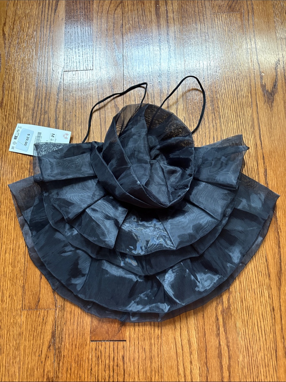 Zara Black Layered Organza Ruffle crop top